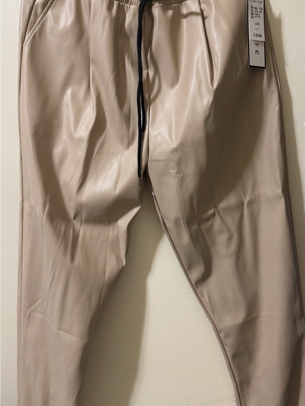 Women’s Taupe Faux Leather Jogger Pants - Unbranded